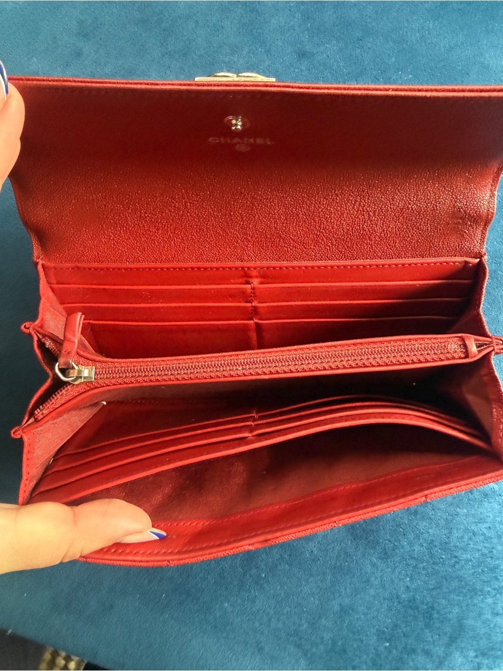 Authentic CHANEL Boy Continental Wallet Red Caviar Leather Ruthenium Hardware - Picture 8 of 10